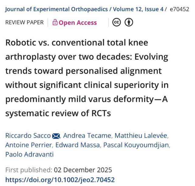 L'évolution de la prothèse totale de genou assistée par robot (RA-TKA) sur deux décennies. Immagine 2026 02 16 015830